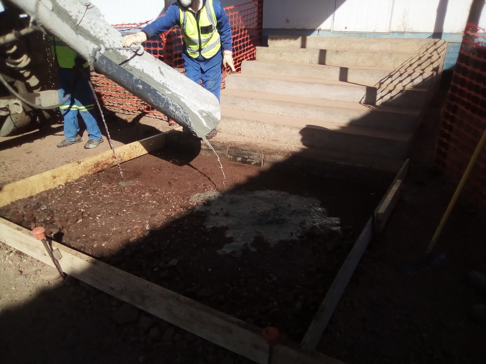 Pouring concrete into formwork at Zeerust PV Plant